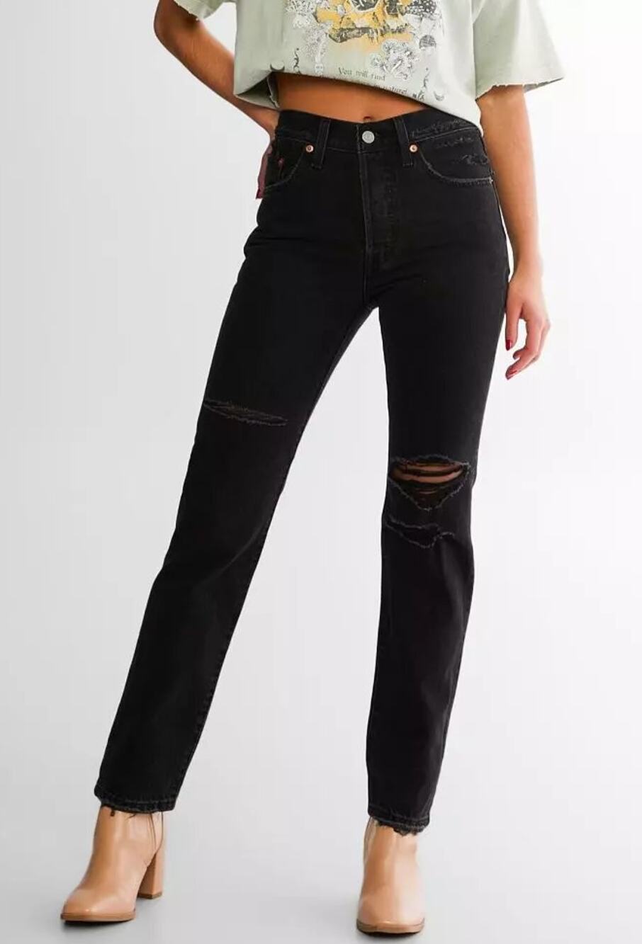 Levi's 501 Distressed Button Fly 100% Cotton Denim Jeans Black Wash 29 x 30 NWOT